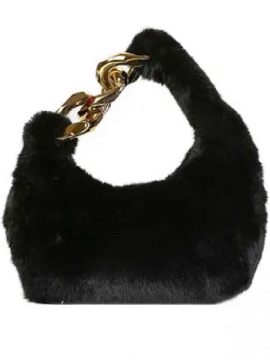 Handbags - HP! Faux fur bag with chunky gold chain in black. Brand new!